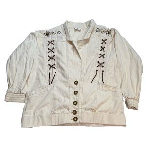 Vintage 80s 90s Southwestern Lace Up Embroidered Boho Jacket Made in USA